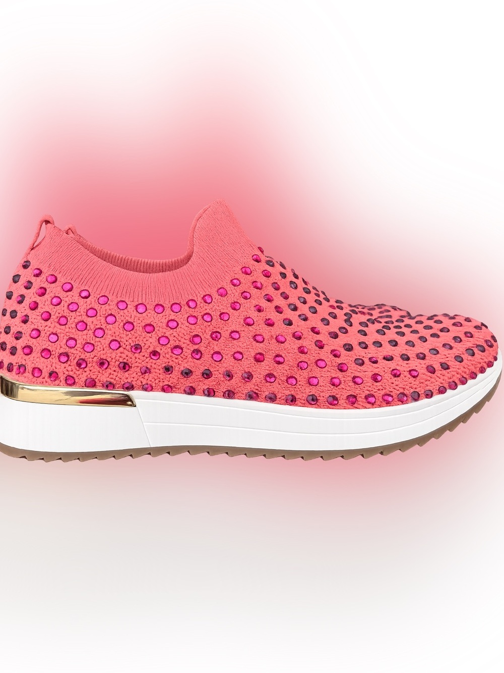 Reaction Kenneth Cole Coral Pink Rhinestone Jewel Joggers Slip-On Sneakers Sz 8 - Picture 3 of 10